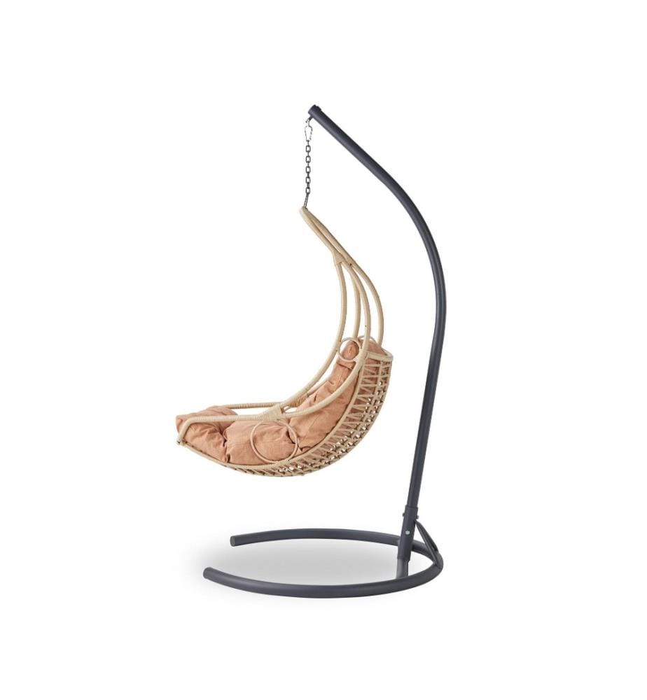 Garten-Schaukelstuhl, Beige, Schwarz, Metallrahmen, Polyester-Gewebe