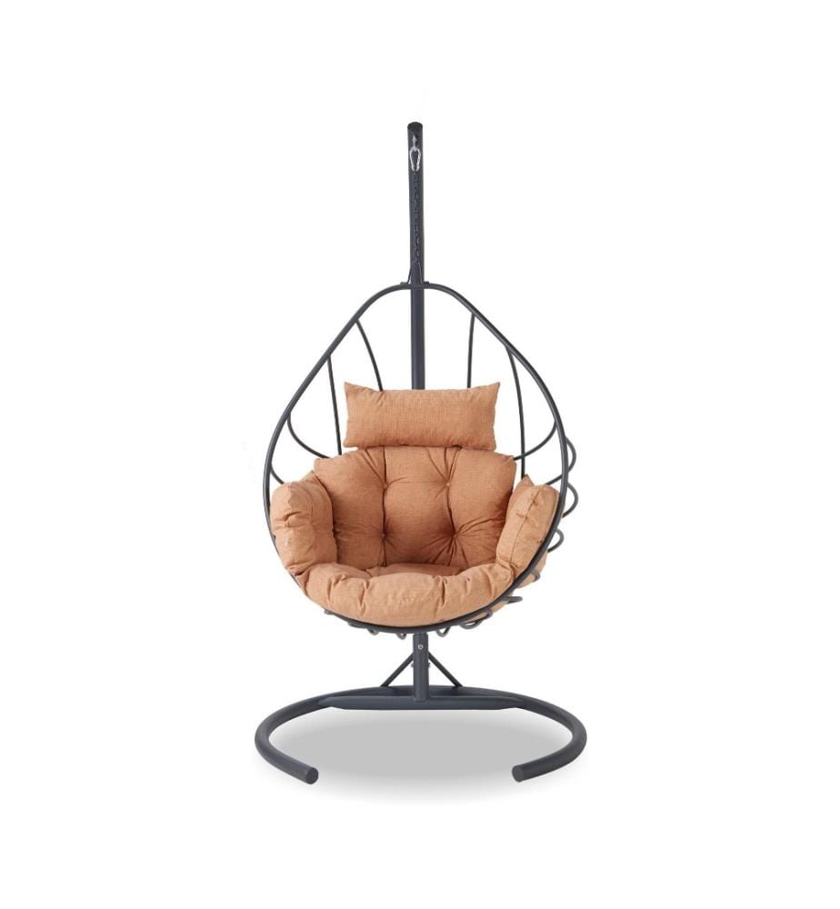 Garden Single Swing Chair, Anthracite, Brown, Structure métallique, Tissu polyester