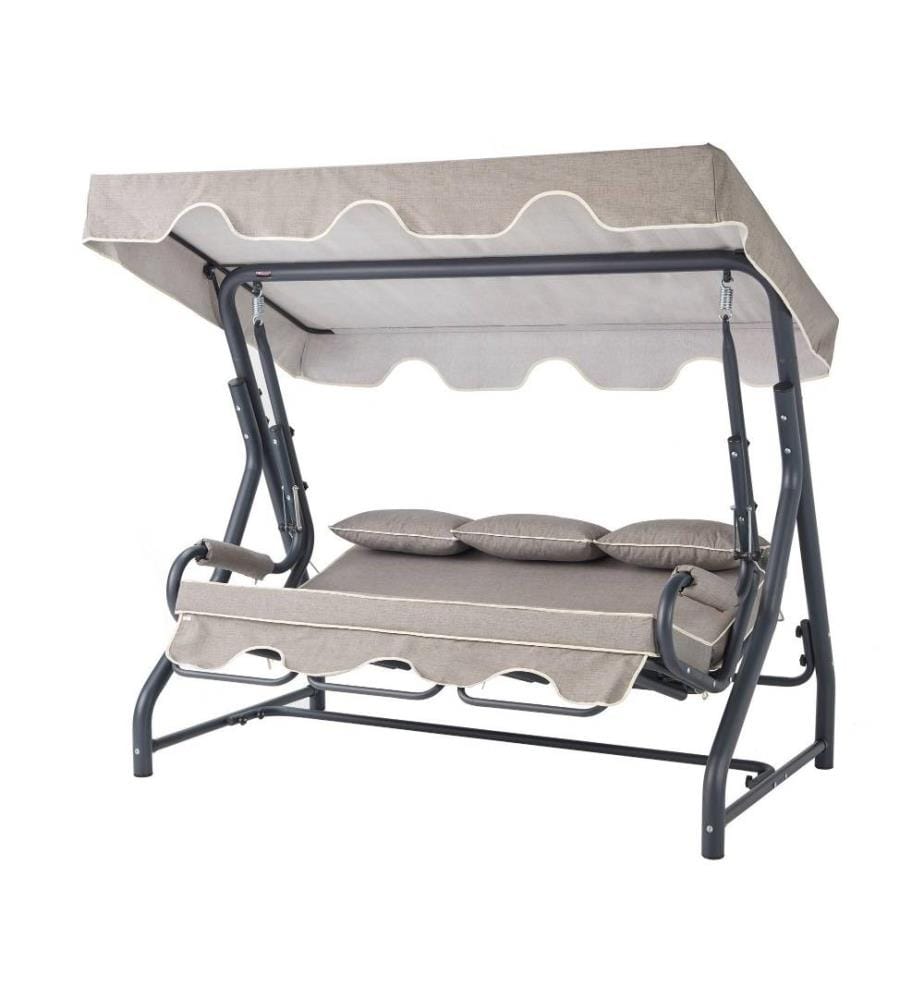 Garten-Dreifach-Schaukelstuhl, Anthrazit, Grau, Metallgestell, Polyester-Gewebe