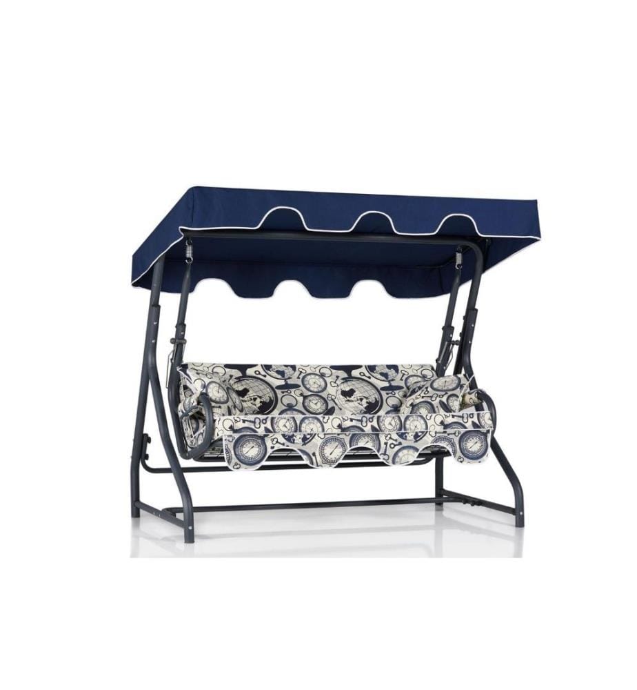 Chaise balançoire triple de jardin, multicolore, structure en aluminium, tissu polyester