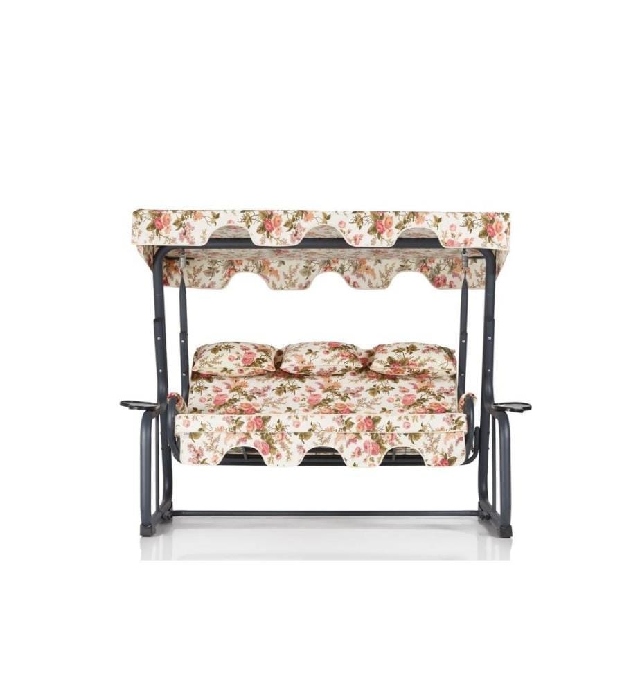 Chaise balançoire triple de jardin, multicolore, structure en métal, tissu polyester