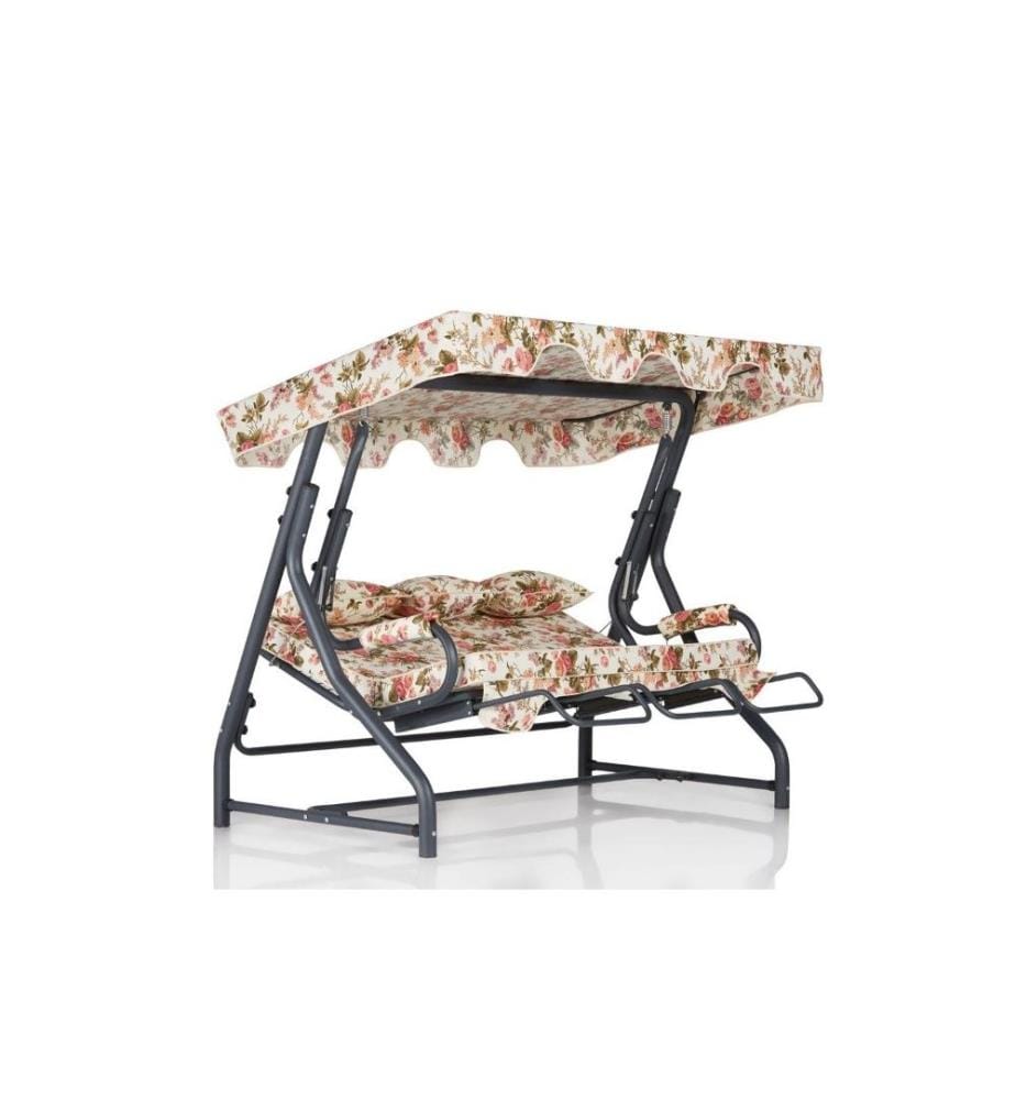 Garten-Dreifach-Schaukelstuhl, Multicolor, Metallrahmen, Polyester-Gewebe