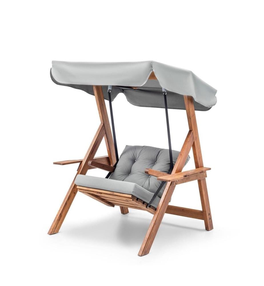 Garten-Schaukelstuhl, Grau, Gestell aus Kiefernholz, Polyester-Gewebe