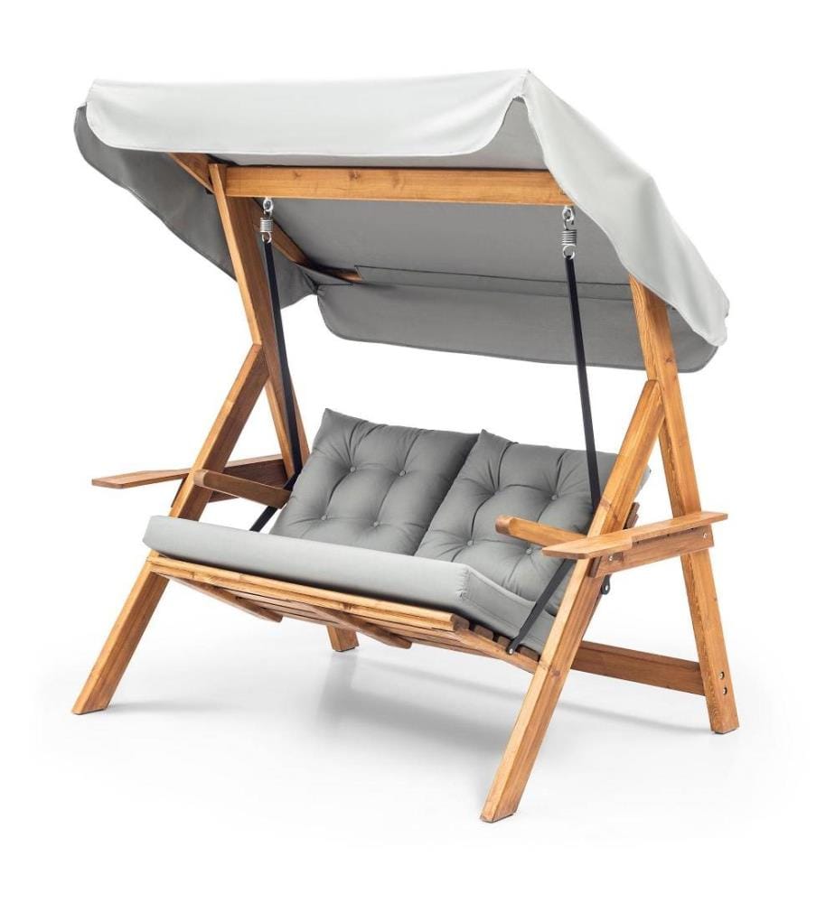 Garten-Doppel-Schaukelstuhl, Grau, Gestell aus Kiefernholz, Polyester-Gewebe
