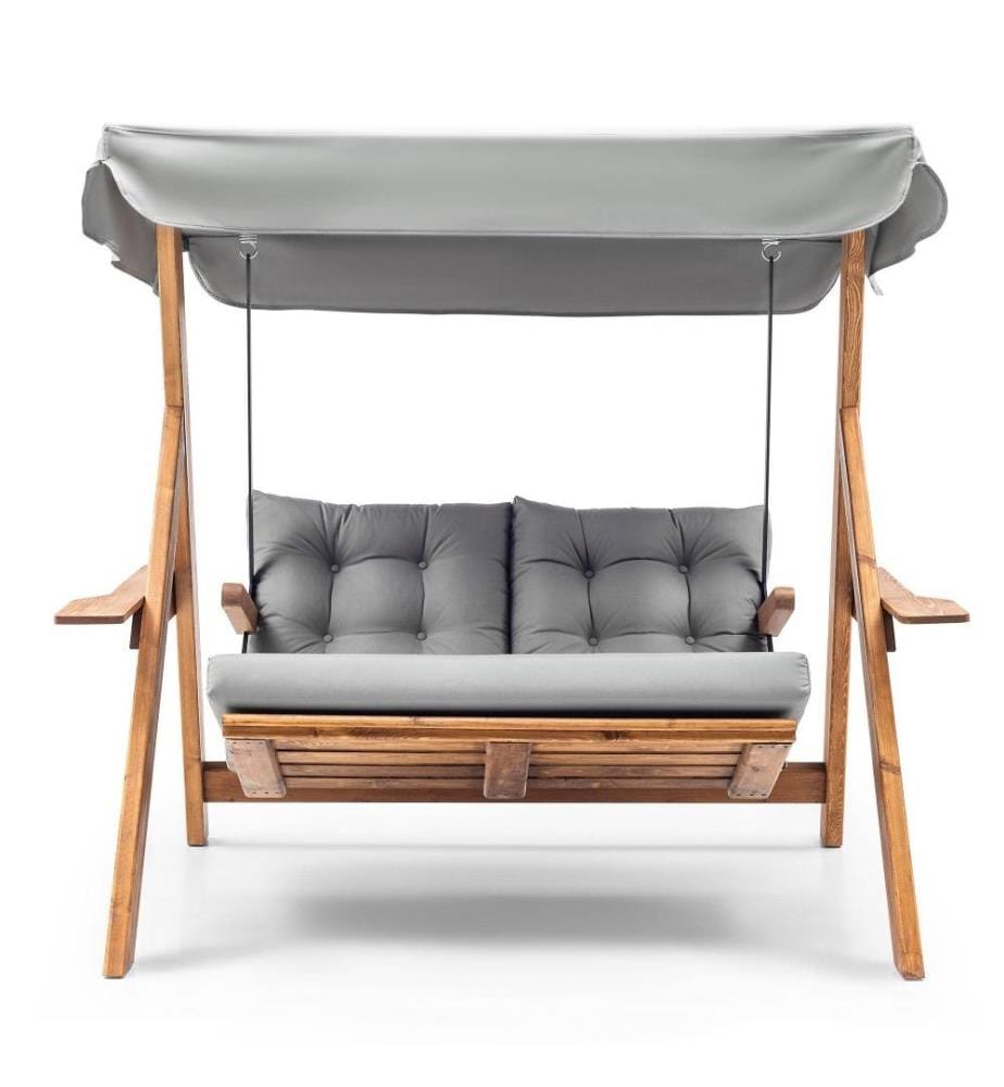 Garten-Doppel-Schaukelstuhl, Grau, Gestell aus Kiefernholz, Polyester-Gewebe