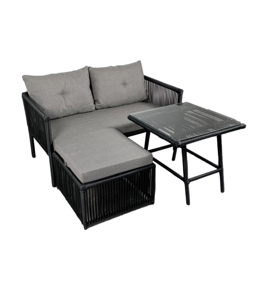 Garten-Lounge-Set, Grau, Gestell aus Aluminium, Tischplatte aus gehärtetem Glas