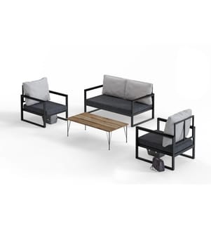 Garten-Lounge-Set, Grau, Schwarz, Metallrahmen, Acryl-Polyurethan-Gewebe
