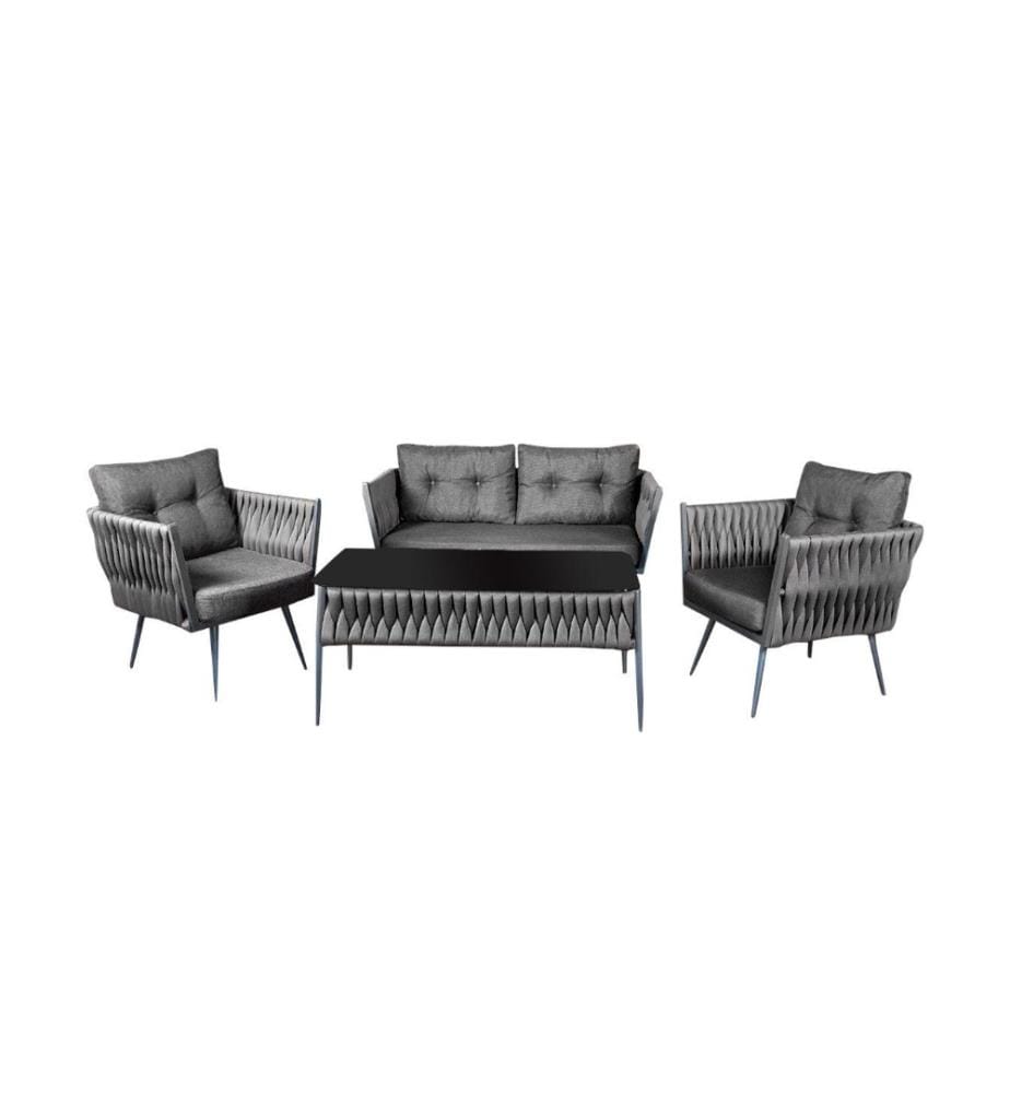 Garten-Lounge-Set, Grau, Metallgestell, Sitzschaumstoff