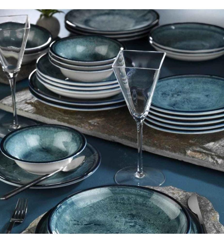 Dinner Set, 18 Pieces, Dark Blue, Green, Nano Porcelain