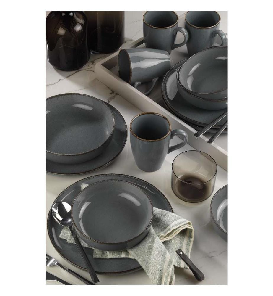 Dinner Set, 16 Pieces, Grey, Porcelain