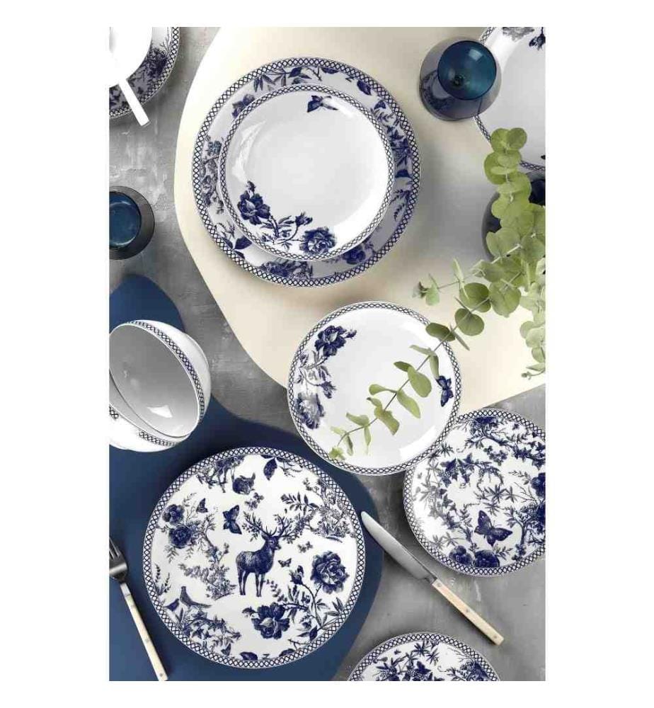 Dinner Set, 24 Pieces, Brown, White, Porcelain