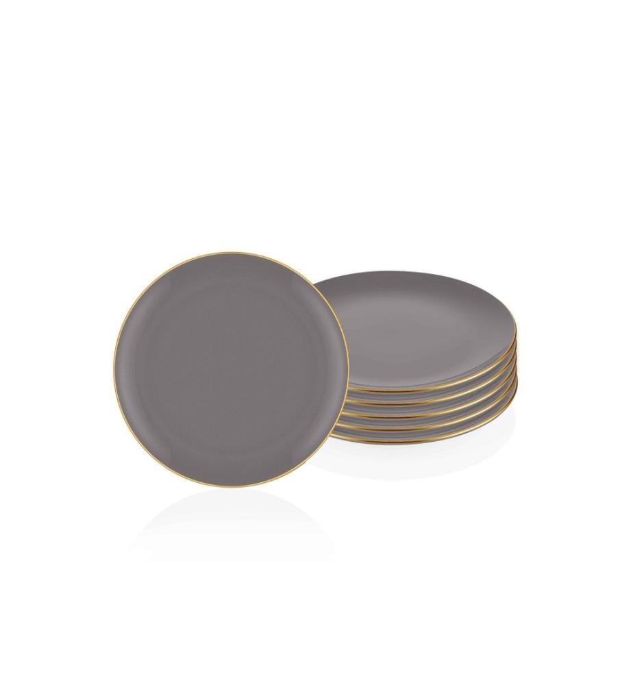 Service Plate Set, 6 Pieces, Grey, Ceramic