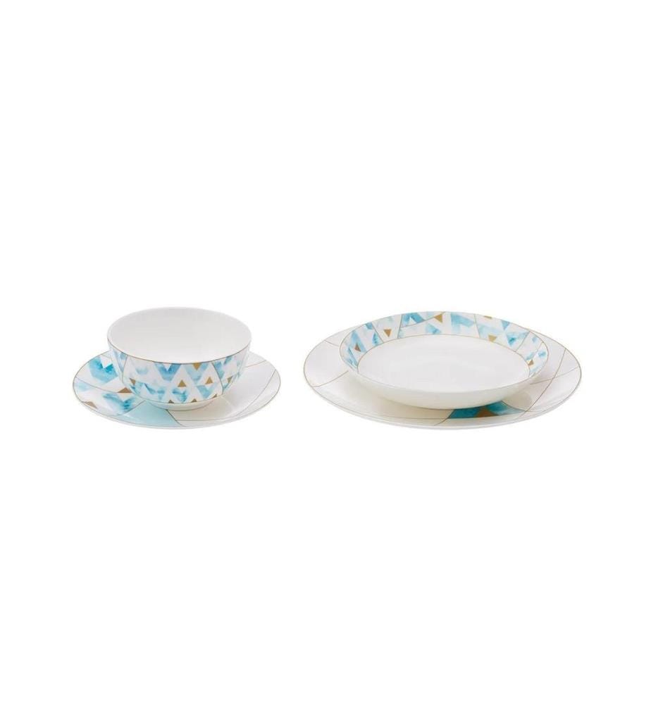 Dinner Set, 24 Pieces, White, Gold, Blue, Porcelain