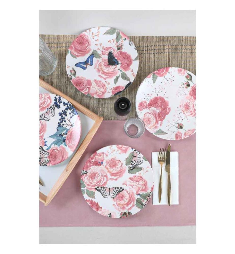 Service Plate Set, 4 Pieces, White, Pink, Green, Black, Ceramic