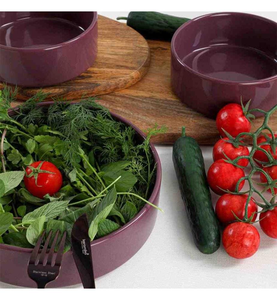 Bowl Set, 3 Pieces, Purple, Ceramic, Does Not ABSorb Water