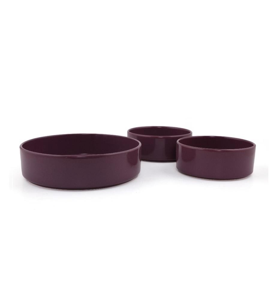 Bowl Set, 3 Pieces, Purple, Ceramic, Does Not ABSorb Water