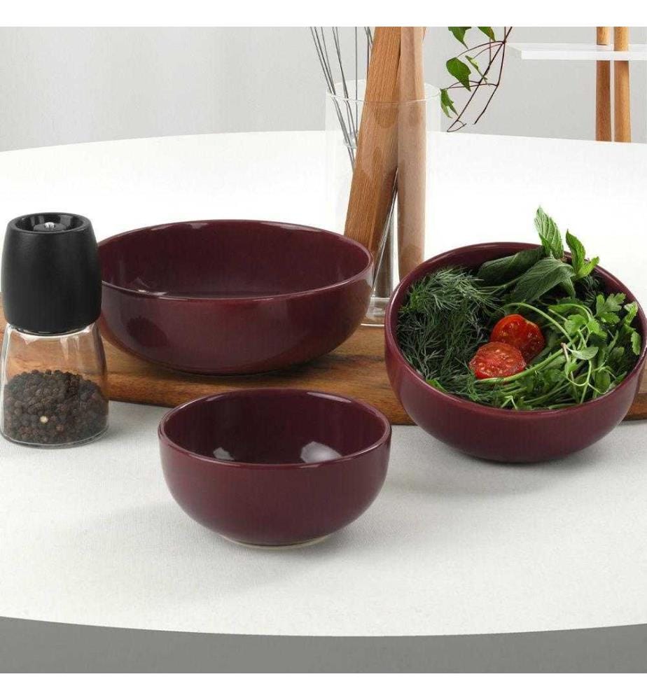 Bowl Set, 3 Pieces, Damson, Ceramic, Does Not ABSorb Water