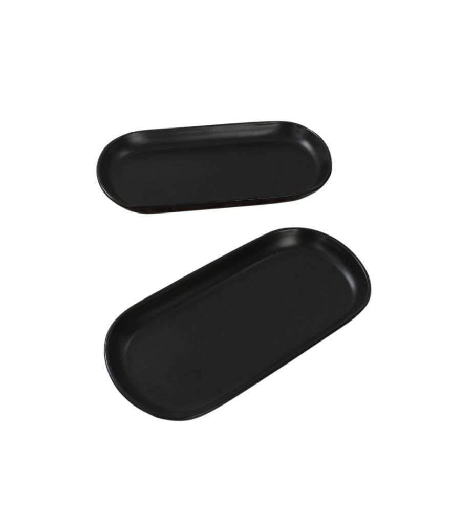 Platter Set, 2 Pieces, Matte Black, Ceramic, Does Not ABSorb Water