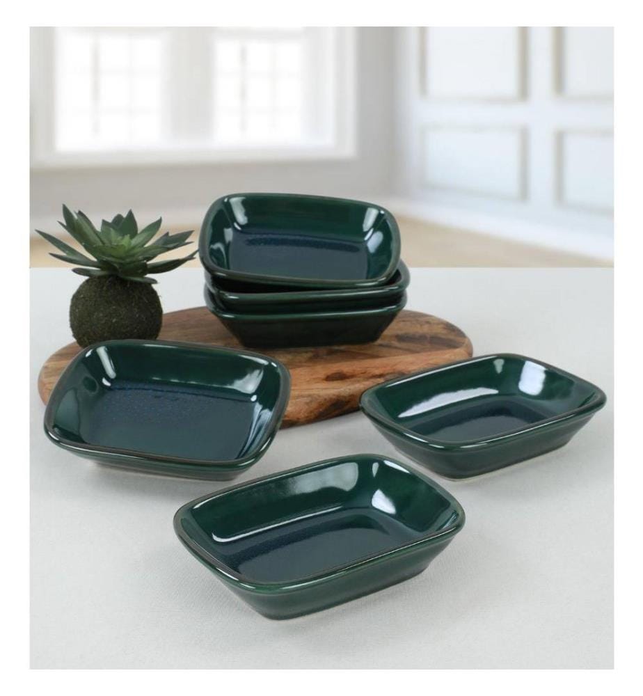 Platter Set, 6 Pieces, Green, Ceramic, Does Not ABSorb Water
