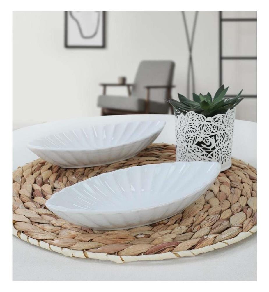 Platter Set, 2 Pieces, White, Ceramic, Does Not ABSorb Water
