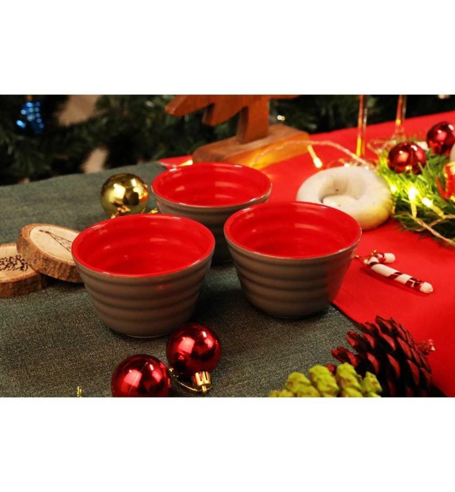 Bowl Set, 6 Pieces, Grey, Red, Ceramic, Does Not ABSorb Water