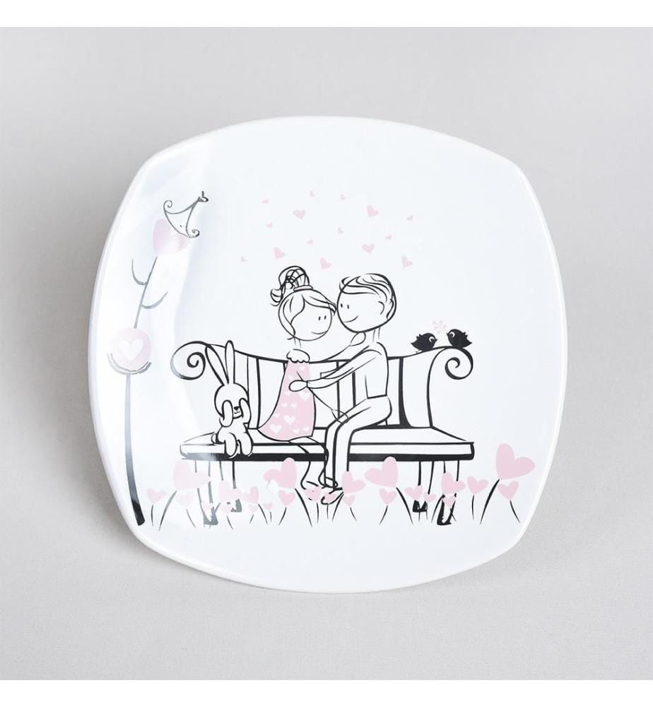 Breakfast Set, 14 Pieces, White, Pink, Black, Ceramic Stoneware, Does Not ABSorb Water