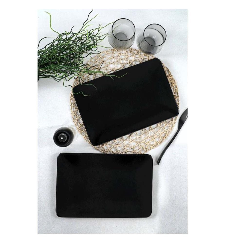 Platter Set, 2 Pieces, Black, Ceramic Stoneware, Does Not ABSorb Water