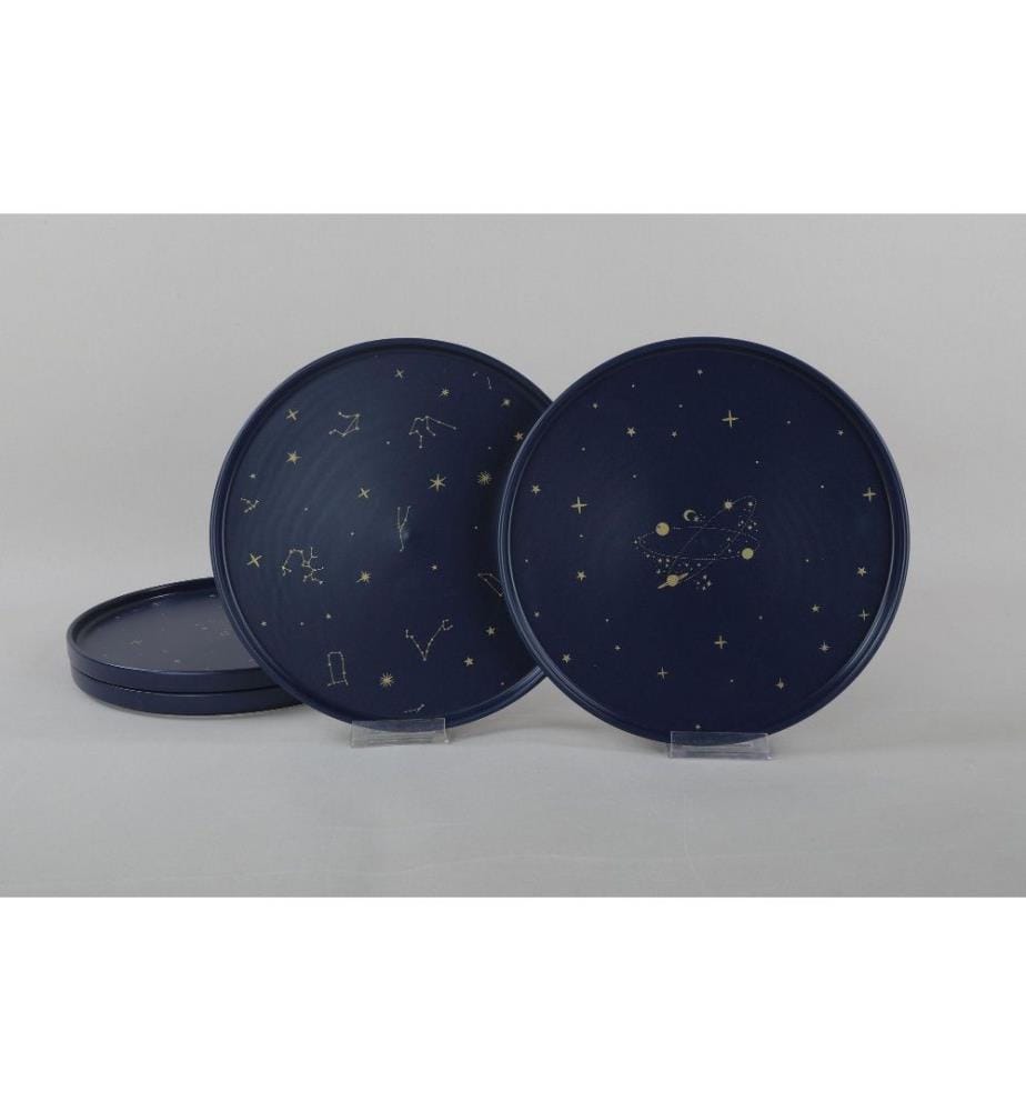 Service Plate Set, 4 Pieces, Navy Blue, Gold, Ceramic Stoneware, Does Not ABSorb Water