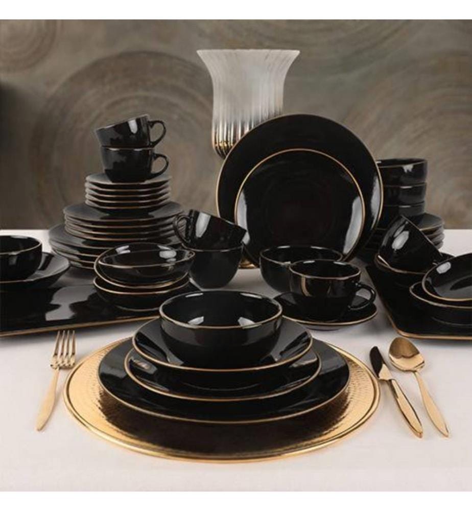 Dinner Set, 44 Pieces, Black, Ceramic Stoneware, Does Not ABSorb Water
