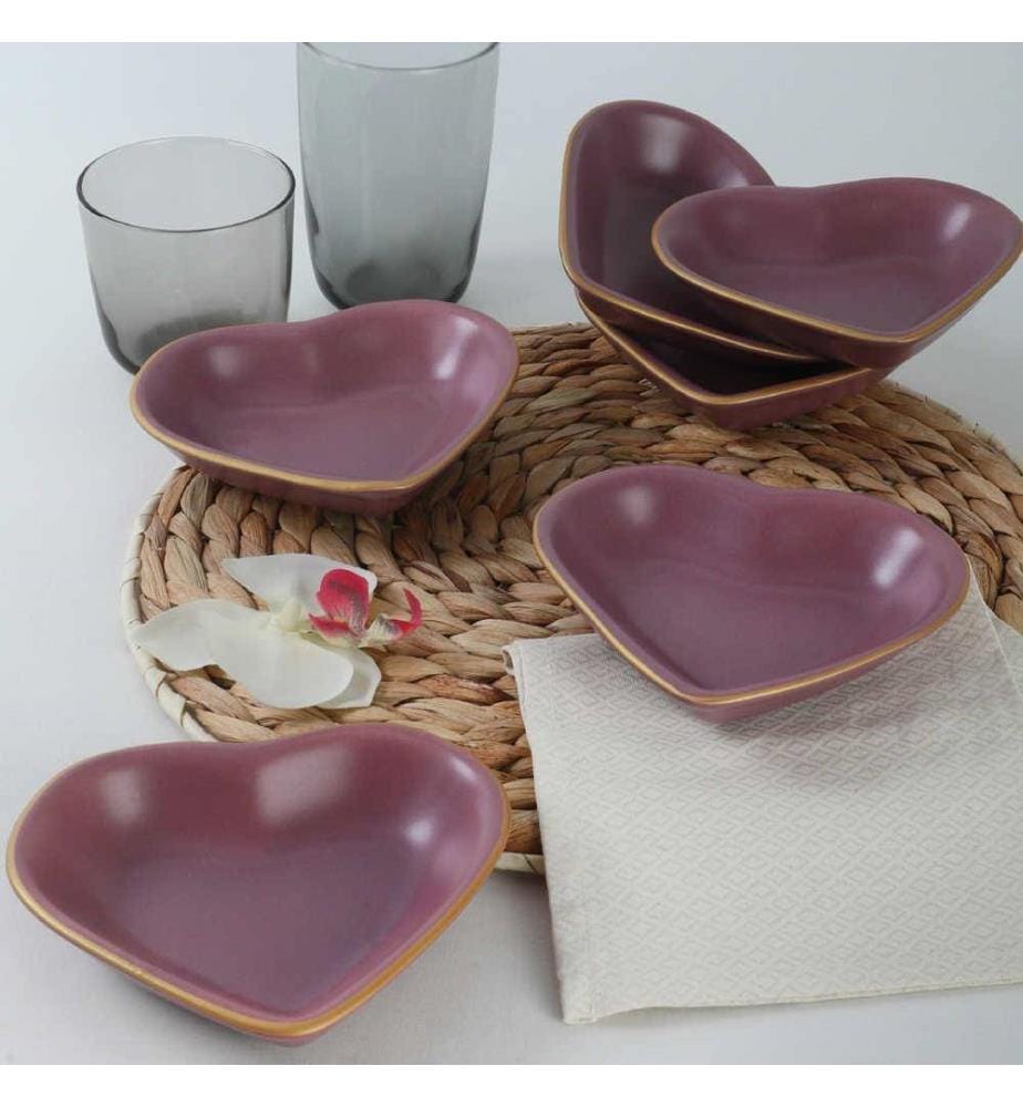 Appetizer Bowl Set, 6 Pieces, Purple, Gold, Ceramic, Does Not ABSorb Water