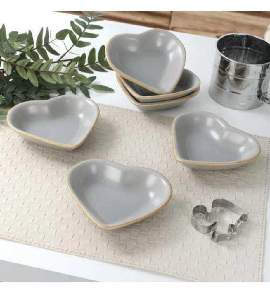 Appetizer Bowl Set, 6 Pieces, Light Grey, Gold, Ceramic, Does Not ABSorb Water