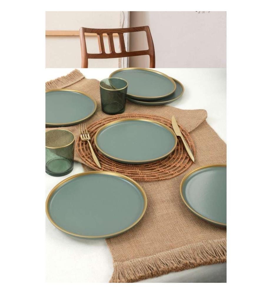 Set di piatti da dessert, 6 pezzi, verde, oro, ceramica, gres, non assorbe acqua