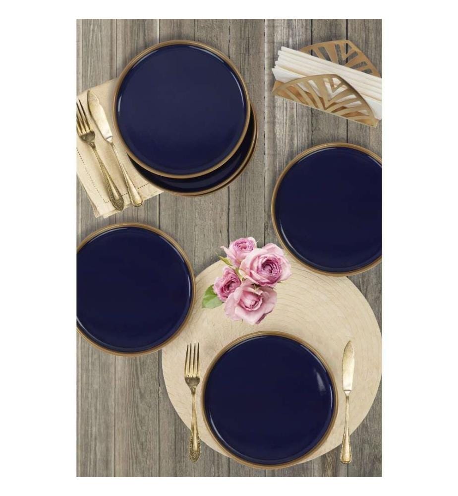 Dessert Plate Set, 6 Pieces, Navy Blue, Gold, Ceramic Stoneware, Does Not ABSorb Water