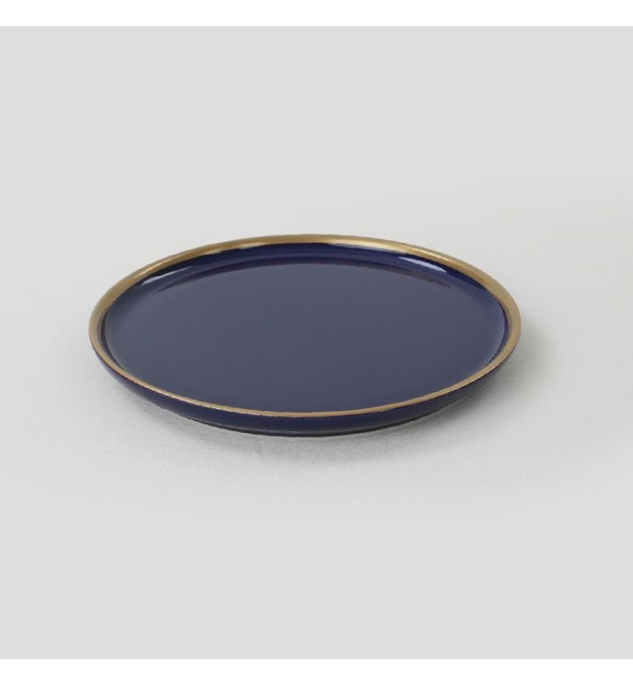 Dessert Plate Set, 6 Pieces, Navy Blue, Gold, Ceramic Stoneware, Does Not ABSorb Water