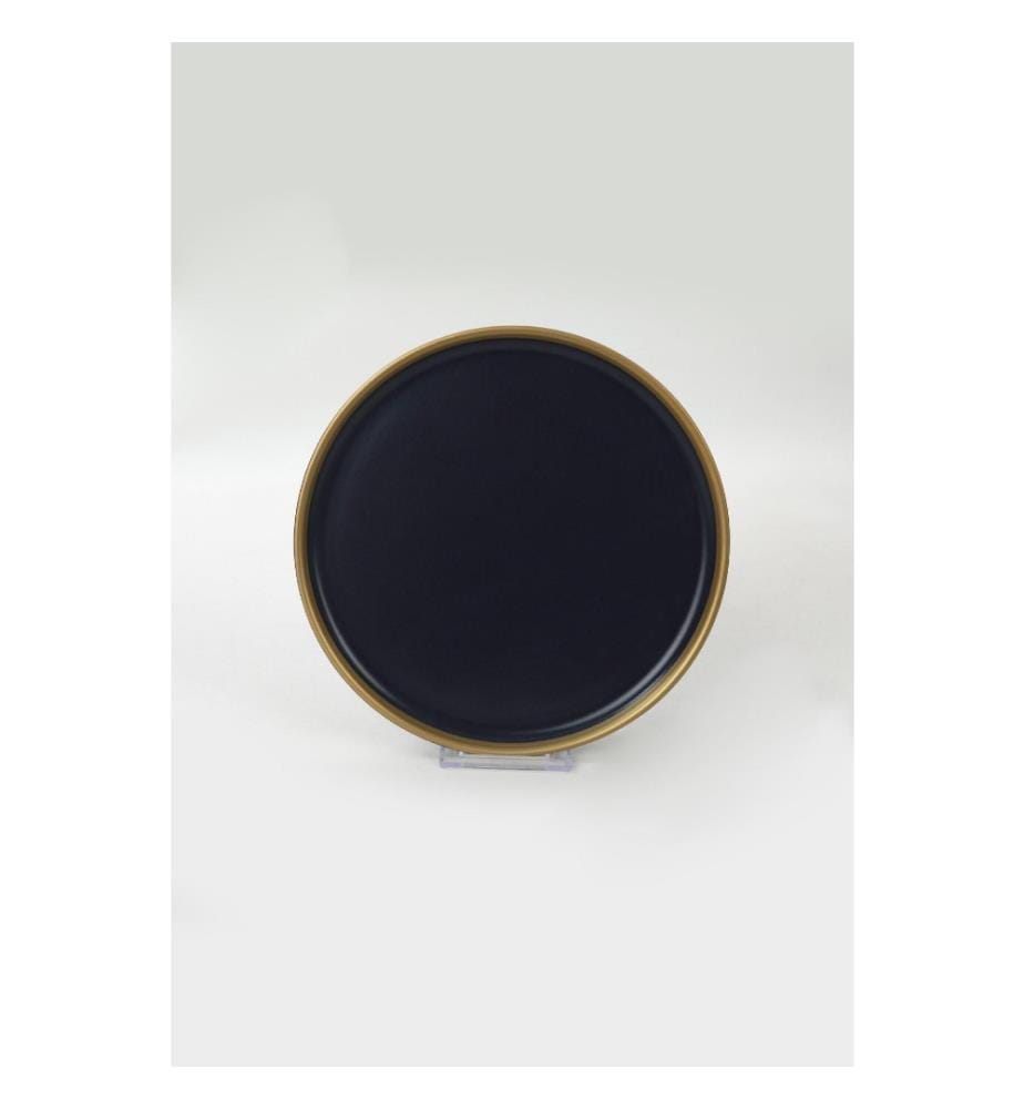Dessert Plate Set, 6 Pieces, Navy Blue, Gold, Ceramic Stoneware, Does Not ABSorb Water