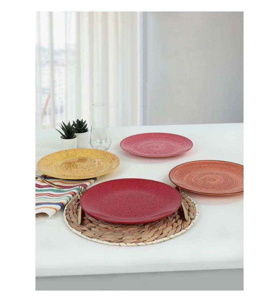 Service Plate Set, 4 Pieces, Multicolor, Ceramic Stoneware, Does Not ABSorb Water