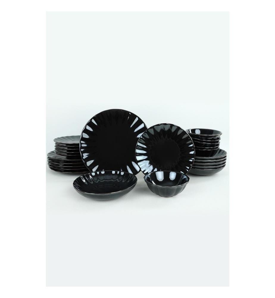 Dinner Set, 24 Pieces, Black, Ceramic Stoneware, Does Not ABSorb Water