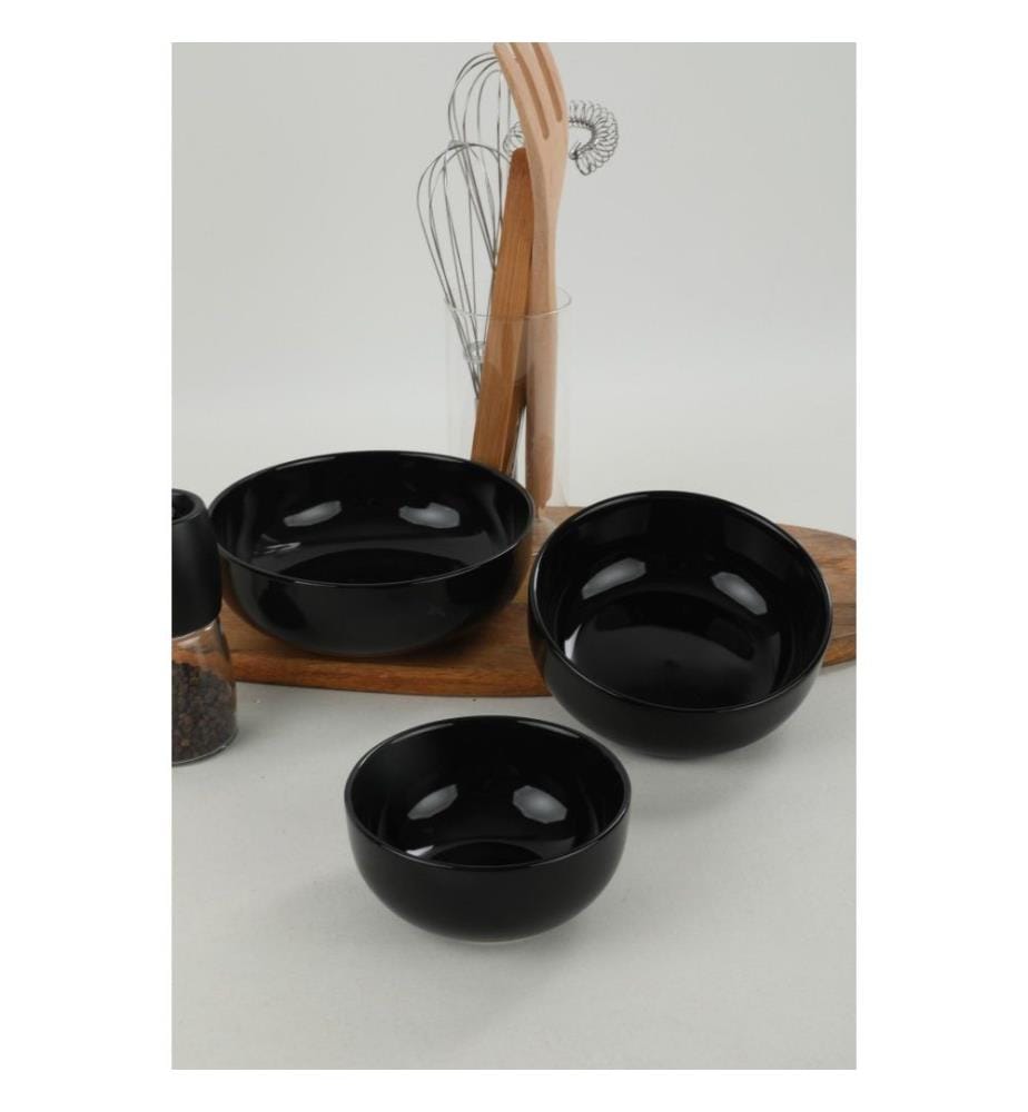 Bowl Set, 3 Pieces, Black, Ceramic