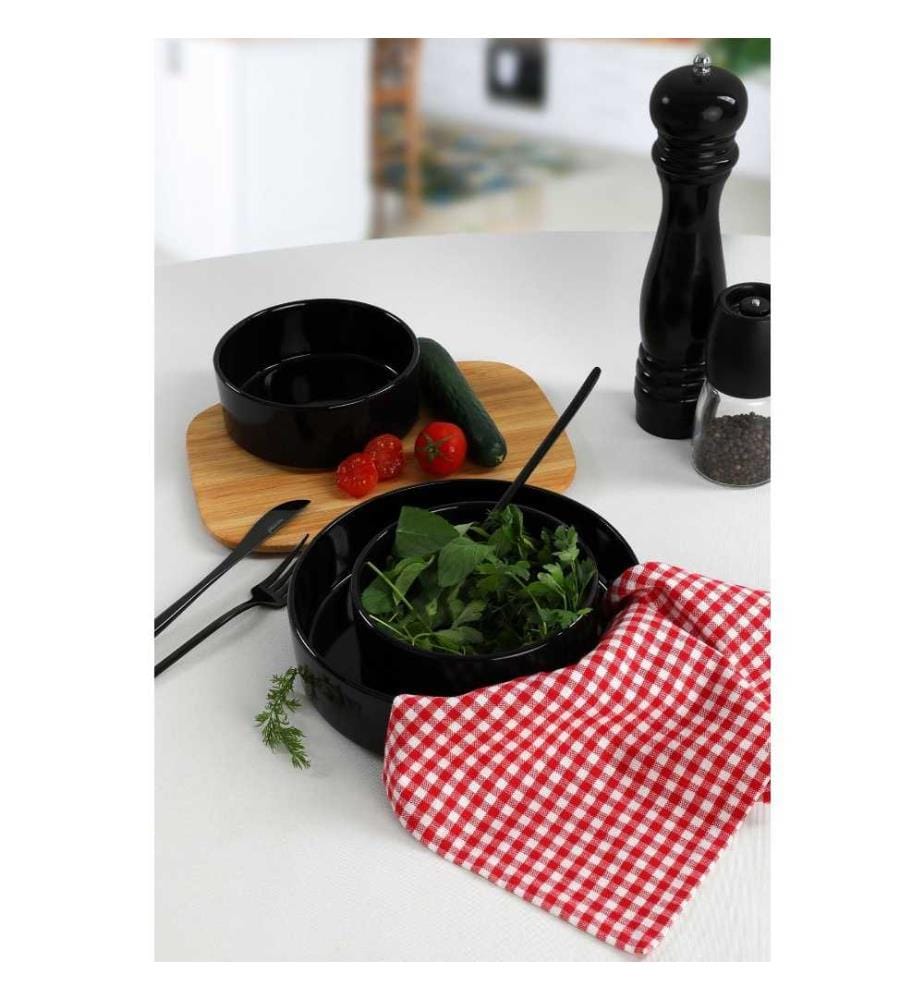 Bowl Set, 3 Pieces, Black, Ceramic, Does Not ABSorb Water
