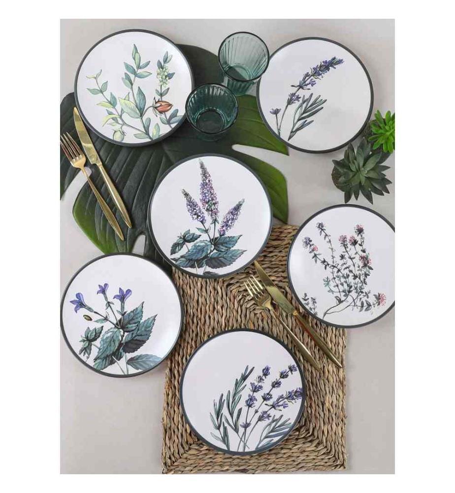Set di piatti da dessert, 6 pezzi, bianco, verde, viola, nero, ceramica, gres, non assorbe acqua