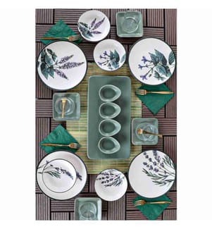 Frühstücksset, 21-teilig, Weiss, Grün, Lila, Schwarz, Keramik-Steinzeug, wasserabweisend