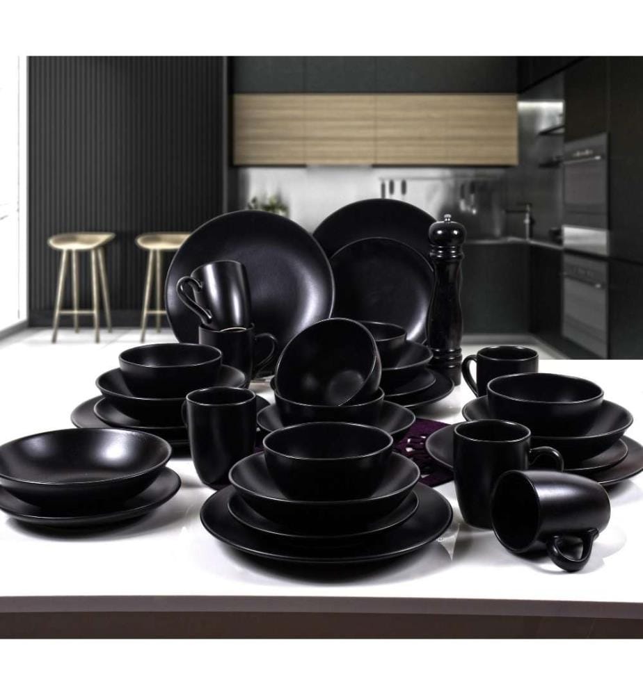 Dinner Set, 30 Pieces, Black, Ceramic, Does Not ABSorb Water