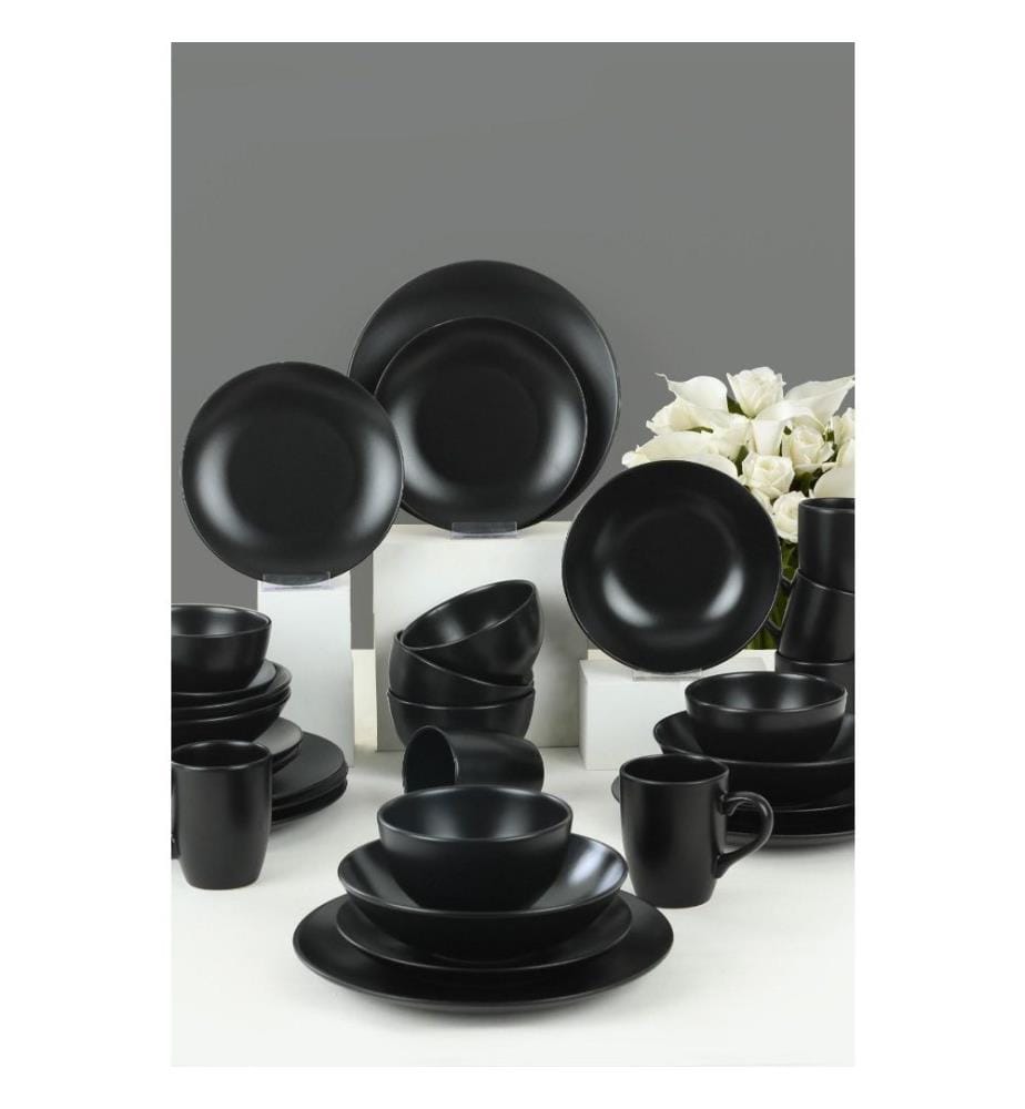 Dinner Set, 30 Pieces, Black, Ceramic, Does Not ABSorb Water