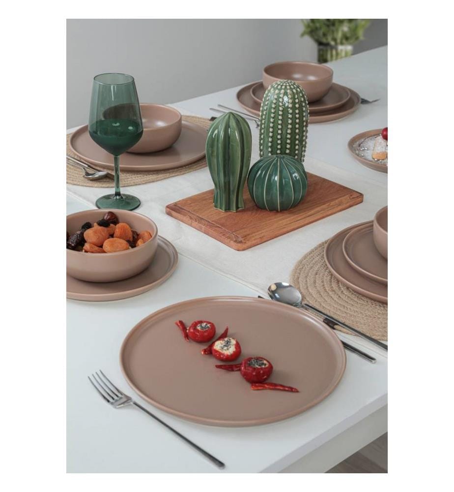 Ceramic Dinner Set, 18 Pieces, Taupe, 100% Ceramic,  Antibacterial