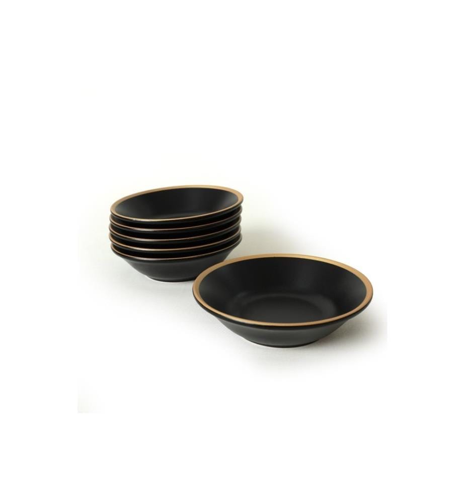 Plate Set, 6 Pieces, Black, Gold, 100% Ceramic, Antibacterial