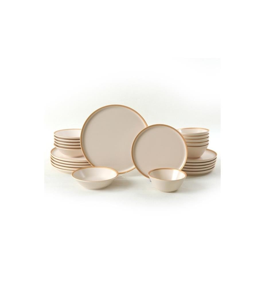 Ceramic Dinner Set, 24 Pieces, Cream, Gold, 100% Ceramic, Antibacterial
