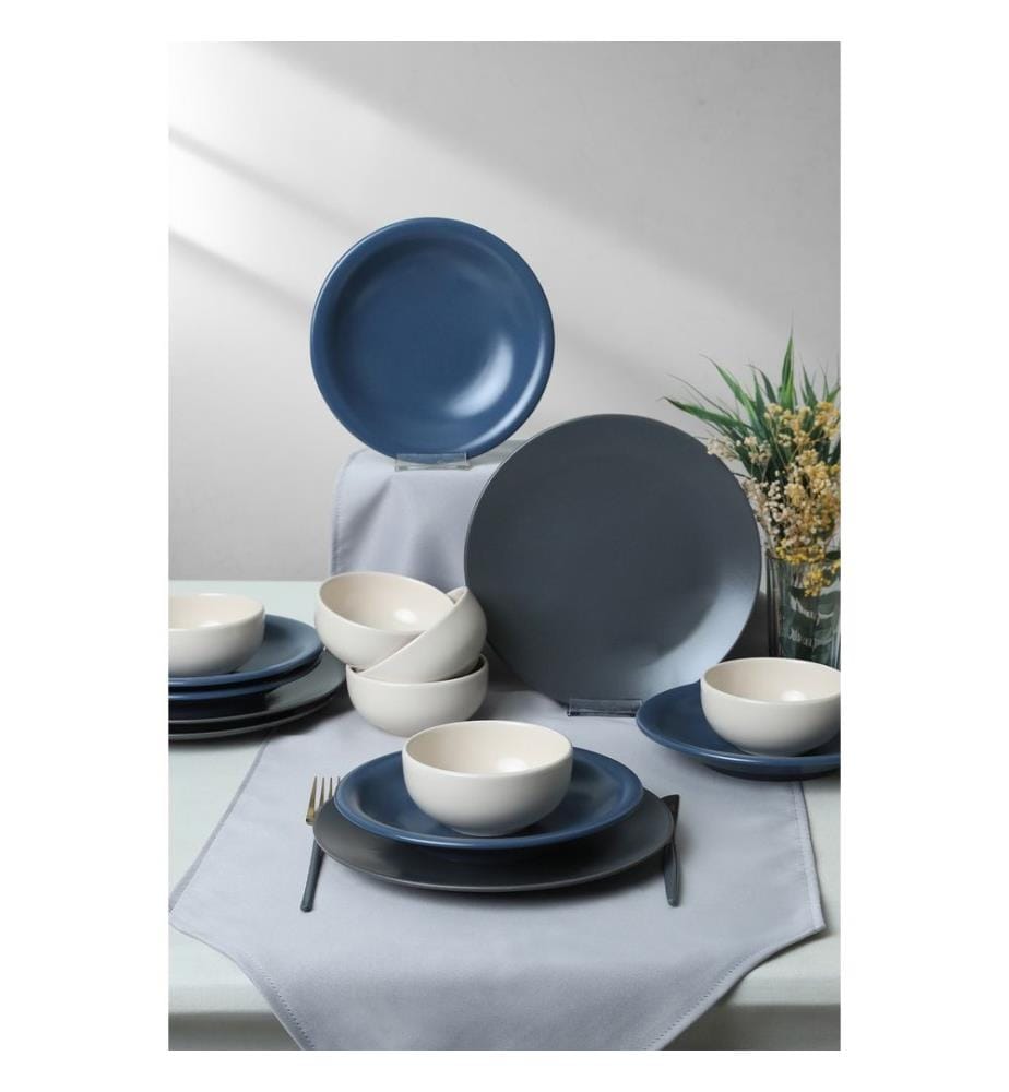 Ceramic Dinner Set, 18 Pieces, Blue, White, 100% Ceramic, Antibacterial