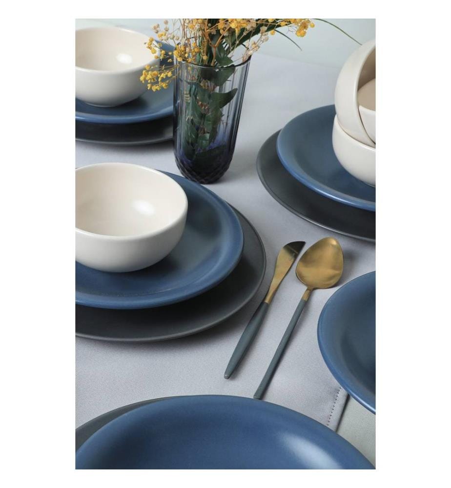 Ceramic Dinner Set, 18 Pieces, Blue, White, 100% Ceramic, Antibacterial