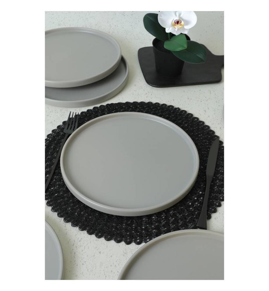 Service Plate Set, 6 Pieces, Matte Grey, 100% Ceramic, Antibacterial