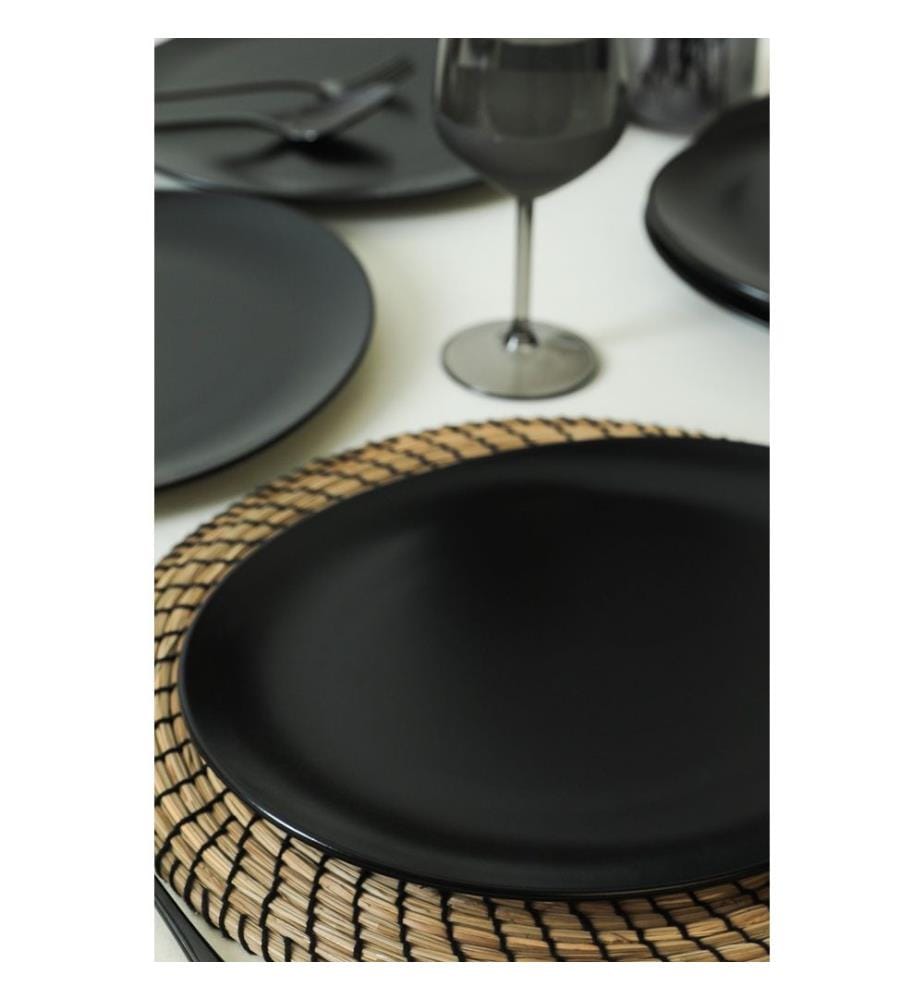 Set di piatti da portata, 6 pezzi, nero opaco, 100% ceramica, antibatterico